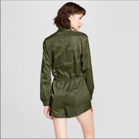 HUNTER Romper Olive Green Utility M Satin Long Sleeve - Picture 4 of 13
